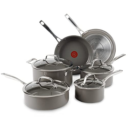 T-fal Ceramic Excellence Reserve Ceramic Nonstick Cookware Set 10 Piece Induction Oven Broiler Safe 500F Pots and Pans Grey