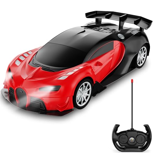 GaHoo Remote Control Car for Kids - 1/16 Scale Electric Remote Toy Racing, with Led Lights Rechargeable High-Speed Hobby Toy Vehicle, RC Car Gifts for 4 5 6 7 8 9 Years Boys Girls (Red)