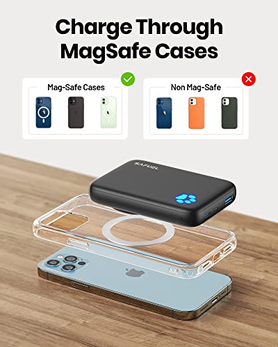SAFUEL Magnetic Portable Charger, 10000mAh Wireless Magnetic Power Bank, 20W PD QC3.0 Fast Charging Battery Bank, USB C in&Out Battery Pack for iPhone 14 13 12 Pro Max Mini Plus and Magnetic Case