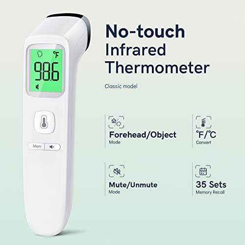 Non-Contact Thermometer for Adults and Kids, Fast Accurate Thermometer with Fever Alarm, 1S Reading & Silent Mode, Easy to Use for Baby, Kids & Elderly