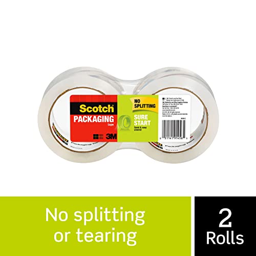 Scotch Sure Start Packing Tape, Clear, Quiet Unwind and Easy Start, 1.88 in. x 54.6 yd., 2 Tape Rolls