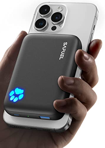 SAFUEL Magnetic Portable Charger, 10000mAh Wireless Magnetic Power Bank, 20W PD QC3.0 Fast Charging Battery Bank, USB C in&Out Battery Pack for iPhone 14 13 12 Pro Max Mini Plus and Magnetic Case