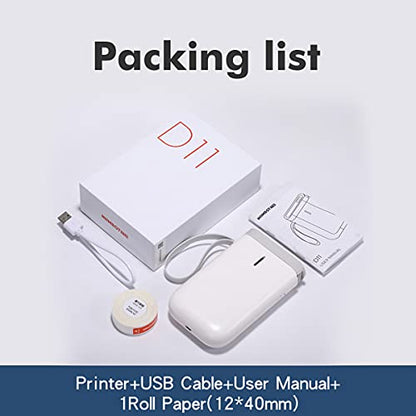 YuLinca Label Maker D11 with Tape, Wireless Bluetooth Portable Sticker Labels Printer 10-15mm Label Width Compatible with iOS & Android for Home & Office (Grey-White)