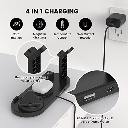 Magnetic Wireless Charger, 4 in 1 Wireless Charging Station Multiple Devices for Apple iPhone 15/15 Pro/15 Plus/15 Pro Max, 14,13,12 Pro/Max/Mini/Plus, AirPods, Apple Watch - Black