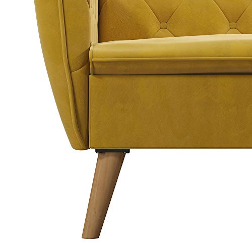 Novogratz Tallulah Memory Foam Couch, Mustard Yellow Velvet Futon, Full, 2144379N