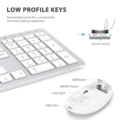 iClever GK08 Wireless Keyboard and Mouse - Rechargeable, Ergonomic, Quiet, Full Size Design with Number Pad, 2.4G Stable Connection Slim Mac Keyboard and Mouse for Windows Mac OS Computer
