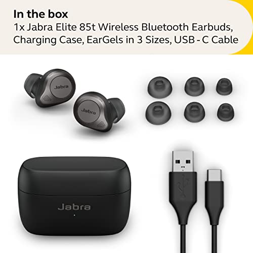 Jabra Elite 85t True Wireless Bluetooth Earbuds, Titanium Black – Advanced Noise-Cancelling Earbuds with Charging Case for Calls & Music – Wireless Earbuds with Superior Sound & Premium Comfort