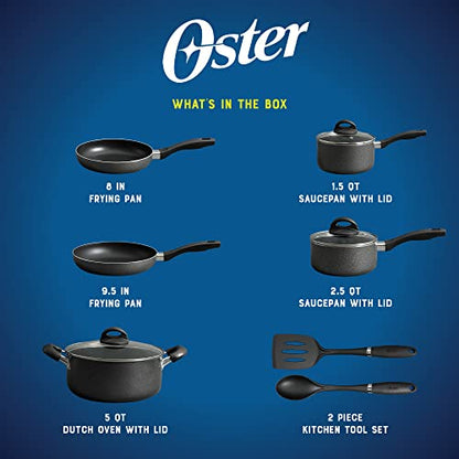 Oster Clairborne 10 Piece Aluminum Cookware Set W/Tools,Black