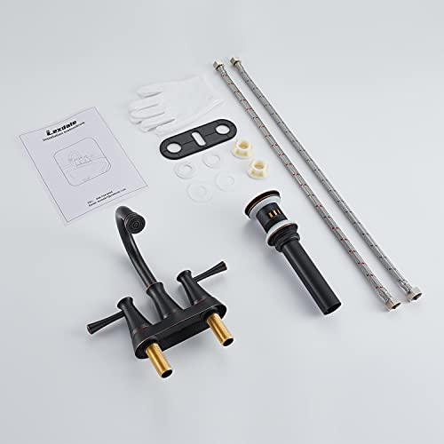 Lexdale Bathroom Faucet 2 Handles Centerset Bathroom Sink Faucet Oil Rubbed Bronze Brass Vanity Lavatory Faucet with Pop up Drain and Supply Lines