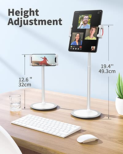 SAIJI Tablet Stand Holder, Height Adjustable Portable Monitor Stand, 360 Degree Rotating, Aluminum Alloy Cradle Mount Dock for 4.7"-15.6" Screen iPhone Samsung, iPad, Kindle, eBook Reader (Silver)