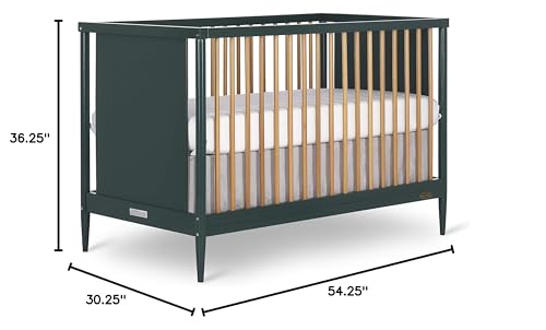 Dream On Me Clover 4-in-1 Modern Island Crib with Rounded Spindles in Olive, Convertible Crib, Mid-Century Meets Modern, Coordinates with The Clover Changing Counter