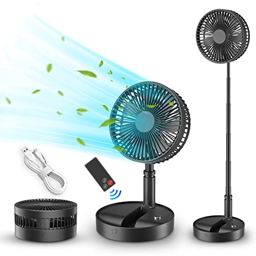 LIPETY 7.5" Rechargeable Portable Fan for Travel with Remote - 7200mah Folding Pedestal Cordless Desk Standing Fan for Bedroom - Foldable Table Rechargable Floor Quiet Fan for Office Camping (Black)