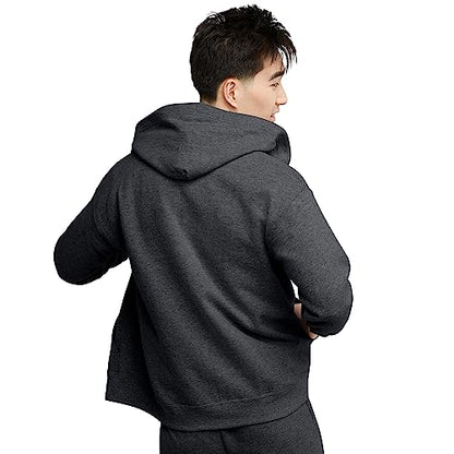 Hanes Men's Full-Zip Eco-Smart Hoodie, Charcoal Heather, Large