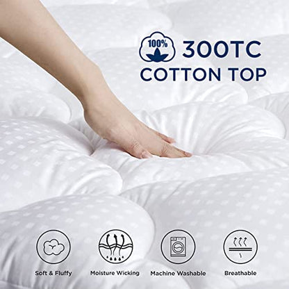 Bedsure Mattress Pad Twin Size - Soft Cotton Mattress Cover, Quilted Fitted Mattress Topper with Deep Pocket Fits 8-21 Inch Mattress, Breathable Pillow Top, White