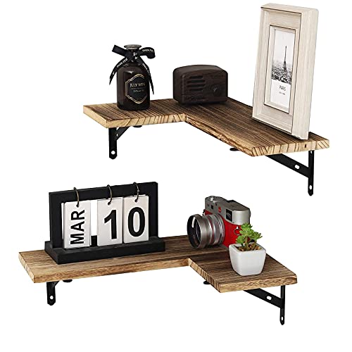 YCOCO Corner Floating Shelves Wall Mounted Set of 2,Rustic Wood Wall Storage Shelves for Bedroom,Living Room,Kitchen,Office,Floating Shelves for Wall