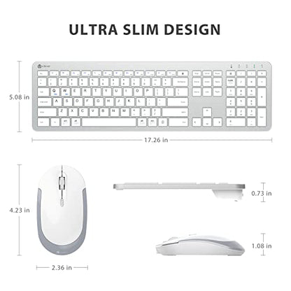 iClever GK08 Wireless Keyboard and Mouse - Rechargeable, Ergonomic, Quiet, Full Size Design with Number Pad, 2.4G Stable Connection Slim Mac Keyboard and Mouse for Windows Mac OS Computer
