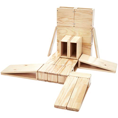 Amazon Basics Over-Sized Hollow Wooden Building Block Set for Kids, Natural, 20-Piece Set