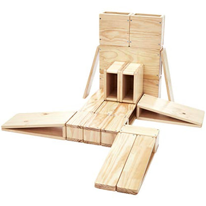 Amazon Basics Over-Sized Hollow Wooden Building Block Set for Kids, Natural, 20-Piece Set