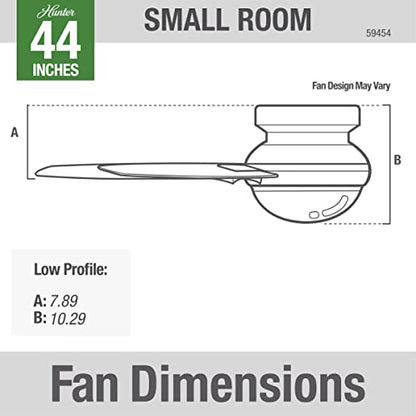 Hunter Fan Company 44" LED Kit 59454 Minimus 44 Inch Low Profile Ultra Quiet Ceiling Fan with Energy Efficient Light and Remote Control, Brushed Nickel Finish