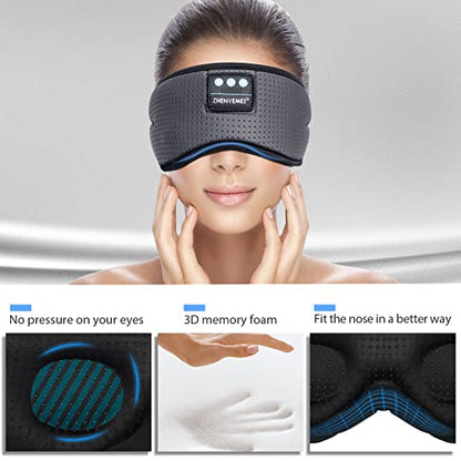 Sleep Headphones White Noise Bluetooth Sleep Mask 3D Music Sleeping Eye Mask Sleeping Headphones for Side Sleepers Sleep Mask with Bluetooth Headphones Gifts for Men Women