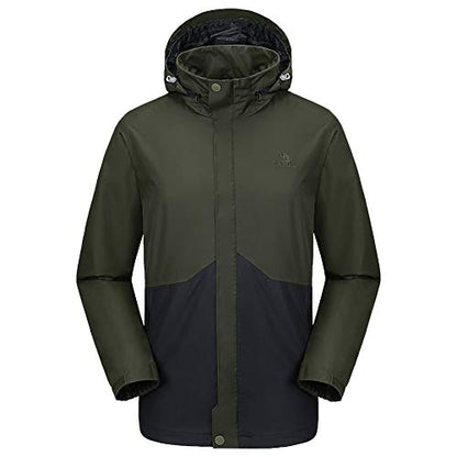 CAMEL CROWN Mens Waterproof Jacket Hooded Windbreaker Windproof Rain Coat Shell for Outdoor Hiking Climbing Traveling (Army Green, L)