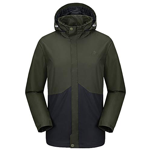 CAMEL CROWN Mens Waterproof Jacket Hooded Windbreaker Windproof Rain Coat Shell for Outdoor Hiking Climbing Traveling (Army Green, L)
