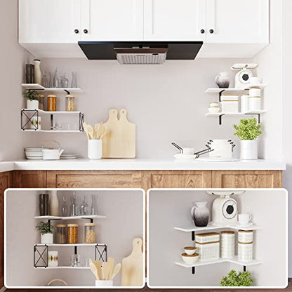RICHER HOUSE 5-Tier Corner Floating Shelves Set of 5,White Corner Shelves for Wall Storage, L-Shaped Corner Wall Mounted Shelf for Bedroom, Living Room, Bathroom, Kitchen - White