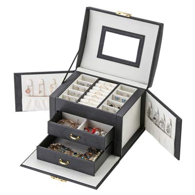 UPDATE: SOLD OUT! ProttyLife Jewelry Box Organizer for Women,Jewelry Box Ideal Gift 2-Jewelry Organizer Box Large Jewelry Storage Boxes Earrings Box Case for Necklace Bracelets Storage Earrings Rings Box (Black Mirror)