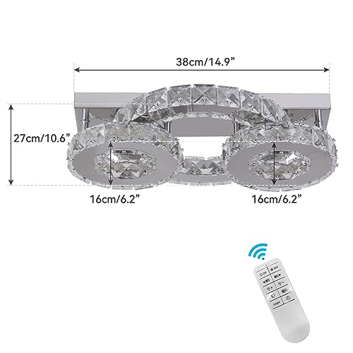 Zenouidle Dimmable Crystal Chandelier Modern Crystal Ceiling Light 3 Rings LED Flush Mount Celiling Light Fixture for Dining Room Bedroom Living Room