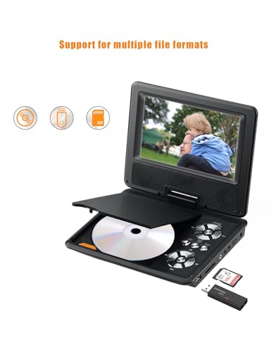 11.5’’ Portable DVD Player, 9.5’’ Rotatable Screen, Suitable for Children/Elderly/Car Travel, Support Sync TV/USB/SD Card, Speaker & Dual Headphone Jack, Black
