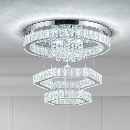 Zswanbei 19.6" Crystal LED Chandelier Pendant Light Fixture Stainless Steel 3 Ring Modern Ceiling Lamps for Living Room Dining Room Bedroom (Cool White)