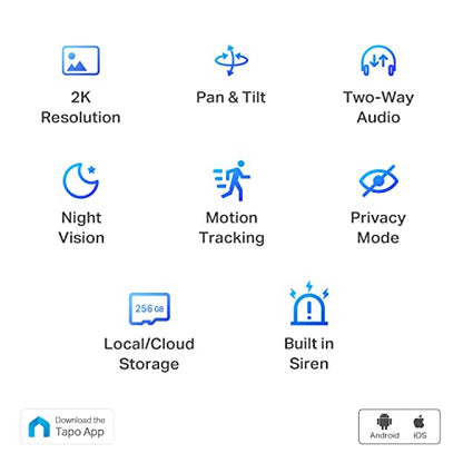TP-Link Tapo 2K Pan/Tilt Security Camera for Baby Monitor, Dog Camera w/ Motion Detection and Tracking, 2-Way Audio, Night Vision, Cloud &SD Card Storage, Works w/ Alexa & Google Home (Tapo C210)