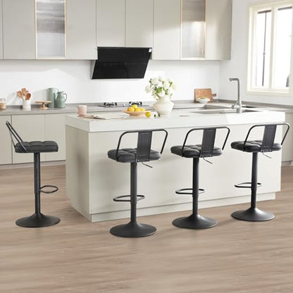 BAKSEA Swivel Black Bar Stools Set of 2, Barstools, Barstool Set of 2, Bar Stool, Metal Bar Stools, Adjustable Bar Stool, Tall Bar Stools, Leather Bar Stools