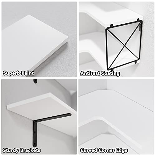 RICHER HOUSE 5-Tier Corner Floating Shelves Set of 5,White Corner Shelves for Wall Storage, L-Shaped Corner Wall Mounted Shelf for Bedroom, Living Room, Bathroom, Kitchen - White