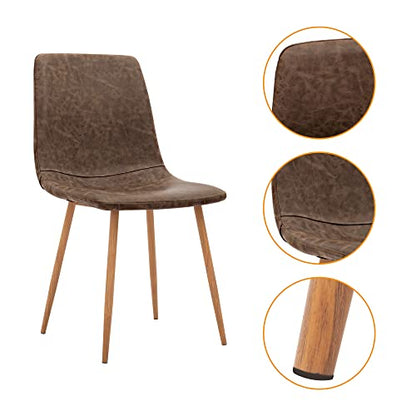 CangLong Set of 4, Kitchen PU Cushion Seat Back, Modern Mid Century Living Room Side Metal Legs Dining chair, Brown