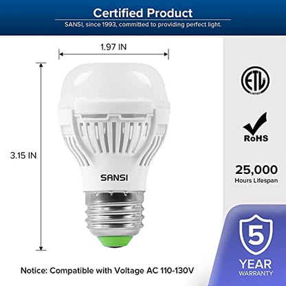 SANSI 60W Equivalent LED Light Bulbs, 22-Year Lifetime, 4 Pack 900 Lumens LED Bulb with Ceramic Technology, 2700K Warm White 9W Non-Dimmable, E26, A15 Efficient & Safe Energy Saving for Home Lighting
