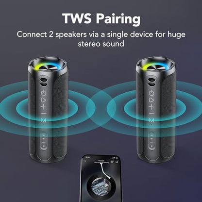 Portable Bluetooth Speakers, IPX7 Waterproof Speaker Bluetooth Wireless, 20W Loud Stereo Sound, 24H Playtime, RGB Lights, Dual Pairing, Bluetooth 5.3 Wireless Speaker for Travel Outdoor Home