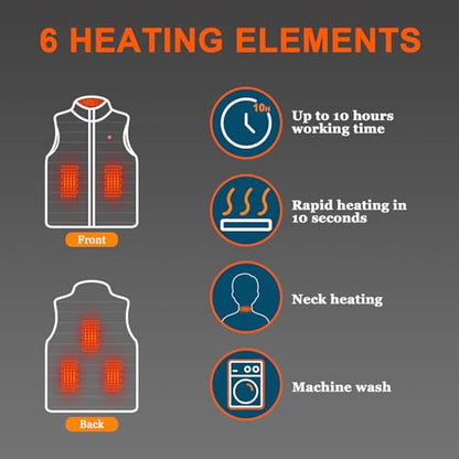 MEXITOP Lightweight Heated Vest for Men/Women, Outdoor Water/Wind Resistant Outerwear Vests with 10000mAh Large Capacity Battery Pack, Black