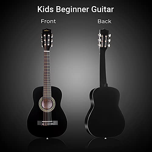 ADM Beginner Acoustic Classical Guitar 30 Inch Nylon Strings Wooden Guitar Bundle Kit for Kid Boy Girl Student Youth Guitarra Free Online Lessons with Gig Bag, Strap, Tuner, String, Pick, Black Color