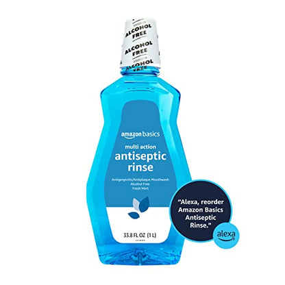 Amazon Basics Multi Action Antiseptic Rinse, Alcohol Free, Fresh Mint, 1 Liter, 33.8 Fluid Ounces, 4-Pack (Previously Solimo)