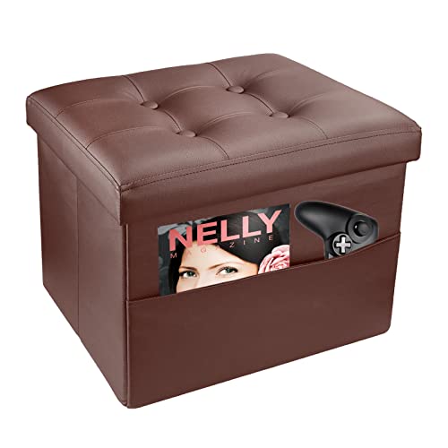 ALASDO Storage Ottoman with Double Pocket Folding Rectangle Cube Ottoman Foot Rest Stool Leather Ottomans Foot Rest for Bedroom L17W13H13(Brown)