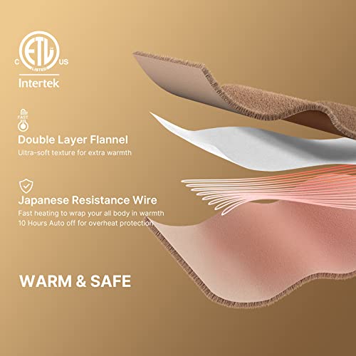 MIZZEO Heated Blanket Electric Blanket Twin-Fast Heating Blanket with 4 Heating Levels & 1-12 Hours Auto-Off Time Settings, ETL Certified, Machine Washable, Double Soft Flannel (62" x 84" Brown)