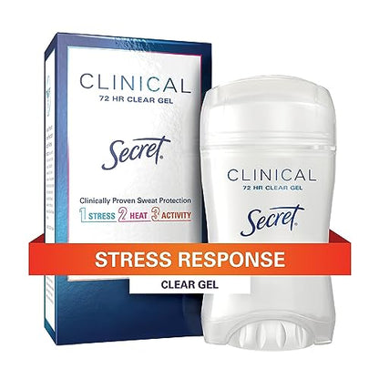 Secret Clinical Strength Antiperspirant Deodorant for Women, Stress Response Clear Gel, 1.6 Oz (Pack of 3)