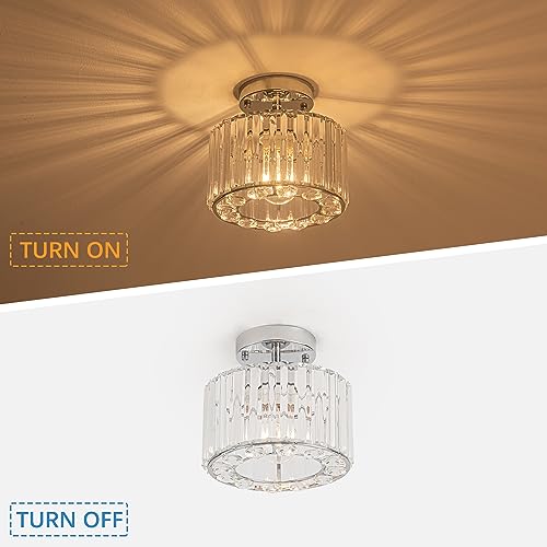 Ledshaoyue Modern Chandelier Crystal Ceiling Light Fixture, Small Semi Flush Mount Ceiling Light, Modern Hallway Light Fixtures Close to Ceiling Light for Entryway Kitchen Bathroom Porch