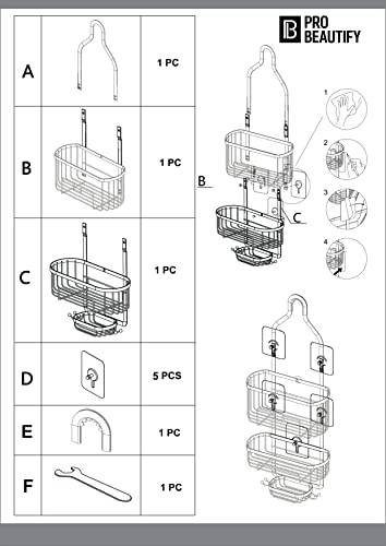 PROBEAUTIFY Hanging Shower Caddy Over Shower Head - White Shower Caddy Hanging - Shower Caddy and Shower Rack for Ultimate Convenience
