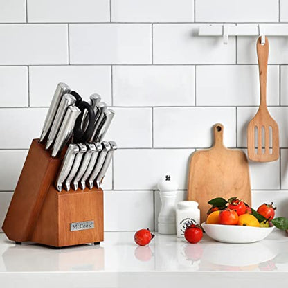 McCook MC29 Knife Sets,15 Pieces German Stainless Steel Kitchen Knife Block Sets with Built-in Sharpener