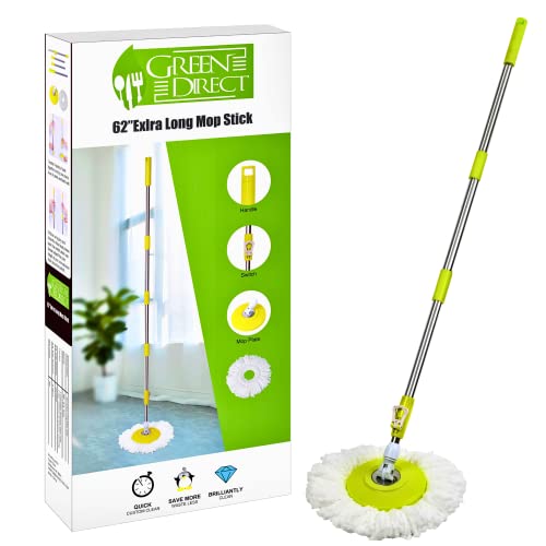 Green Direct Mop Stick for Spin Mop Bucket Cleaning System | Mop Stick and Microfiber Mop Head Included