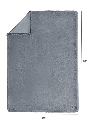 UGG 11069 Euphoria Plush Faux Fur Reversible Throw Cozy Fuzzy Fluffy Blanket for Couch Bed Hotel Style Luxury Machine Washable Home Decor Luxurious Soft Throws for Sofa, 70 x 50-inch, Chambray