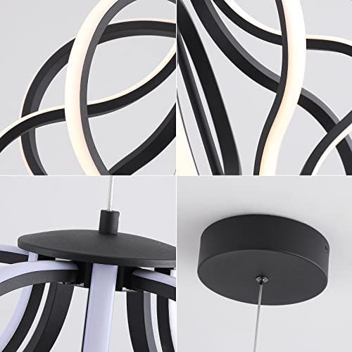 Modern LED Chandelier Black Hanging Pendant Lights, Easy Install Suitable for Dining Room Living Room Bedroom Kitchen and Corridor (10 Light, Black)