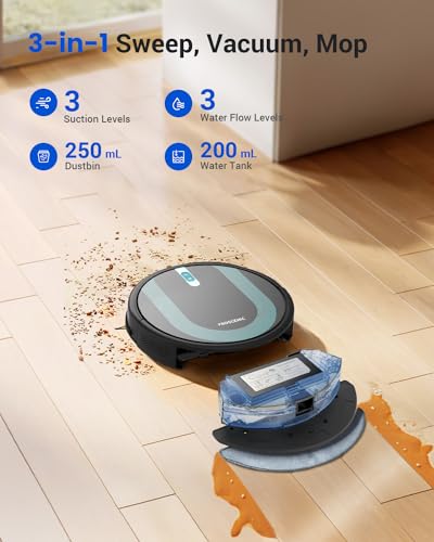 Proscenic 850T Robot Vacuum and Mop Combo, WiFi/App/Alexa/Siri Control, Robotic Vacuum Cleaner with Gyro Navigation, Boundary Strip Included, Self-Charging, Slim, Good for Hard Floor, Pet Hair, Carpet